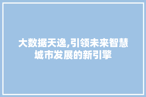 大数据天逸,引领未来智慧城市发展的新引擎