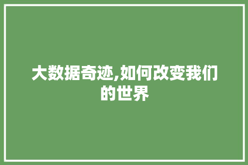 大数据奇迹,如何改变我们的世界