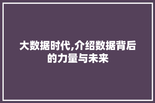 大数据时代,介绍数据背后的力量与未来