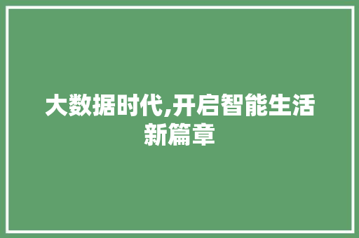 大数据时代,开启智能生活新篇章
