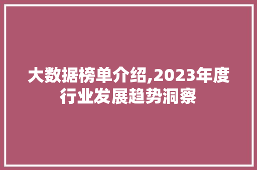 大数据榜单介绍,2023年度行业发展趋势洞察