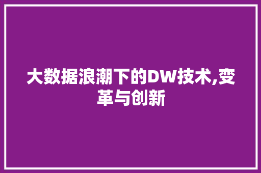 大数据浪潮下的DW技术,变革与创新