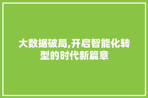 大数据破局,开启智能化转型的时代新篇章