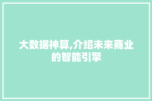 大数据神算,介绍未来商业的智能引擎