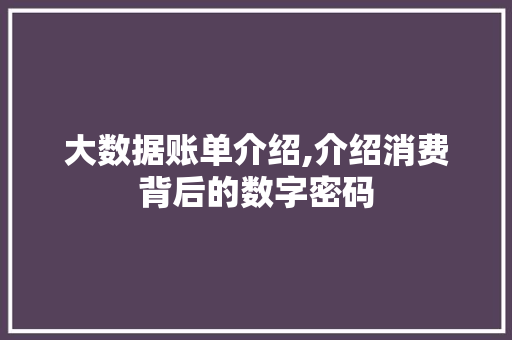 大数据账单介绍,介绍消费背后的数字密码