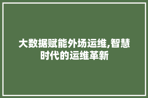 大数据赋能外场运维,智慧时代的运维革新