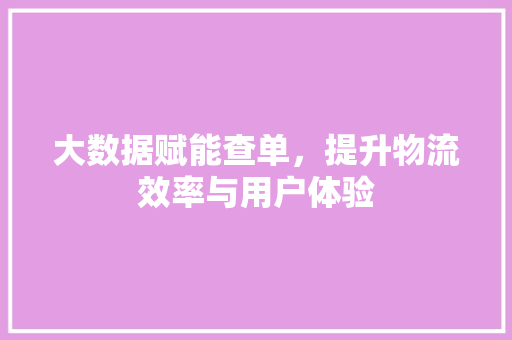 大数据赋能查单，提升物流效率与用户体验