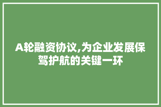 A轮融资协议,为企业发展保驾护航的关键一环