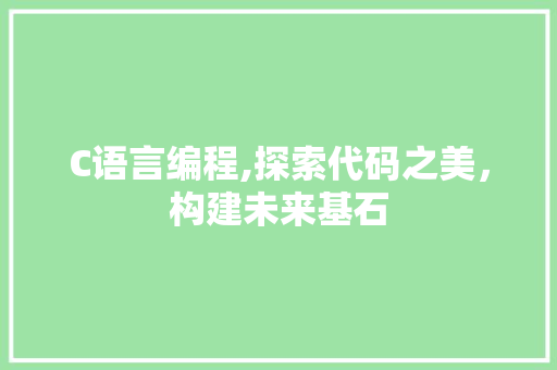 C语言编程,探索代码之美，构建未来基石 搜狗SEO