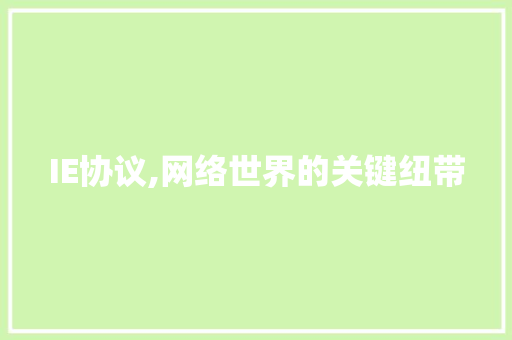 IE协议,网络世界的关键纽带