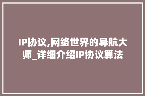 IP协议,网络世界的导航大师_详细介绍IP协议算法