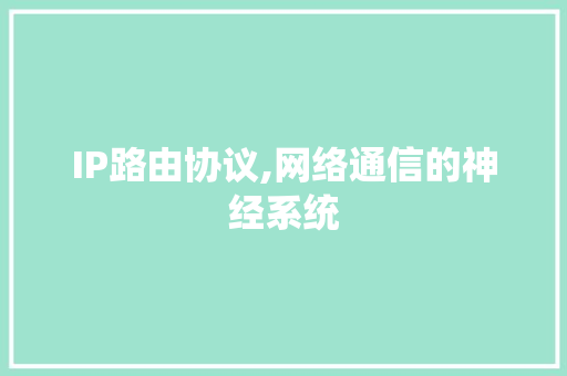 IP路由协议,网络通信的神经系统