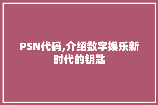 PSN代码,介绍数字娱乐新时代的钥匙
