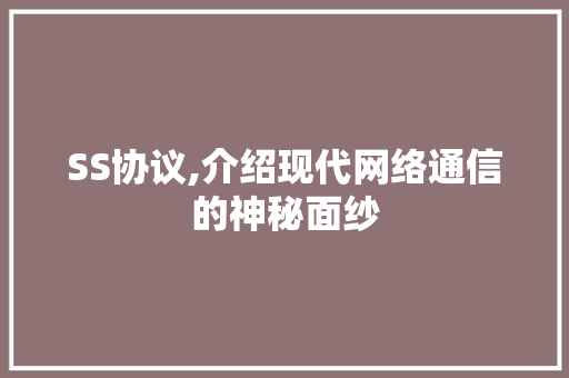 SS协议,介绍现代网络通信的神秘面纱 百度SEO