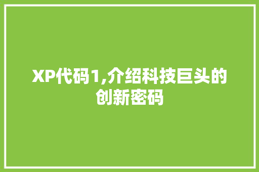 XP代码1,介绍科技巨头的创新密码