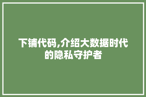 下铺代码,介绍大数据时代的隐私守护者