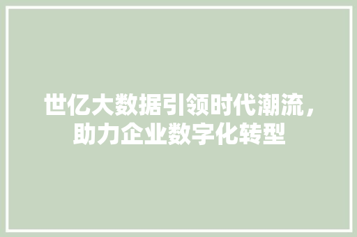 世亿大数据引领时代潮流，助力企业数字化转型
