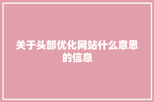 关于头部优化网站什么意思的信息
