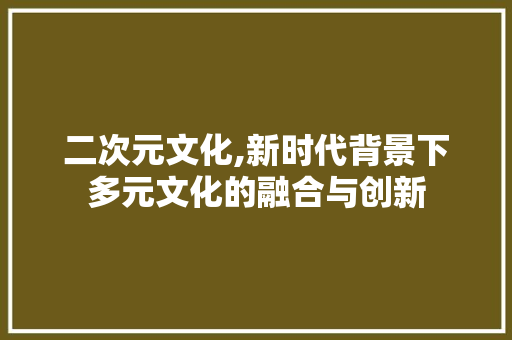二次元文化,新时代背景下多元文化的融合与创新