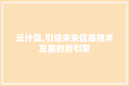 云计算,引领未来信息技术发展的新引擎