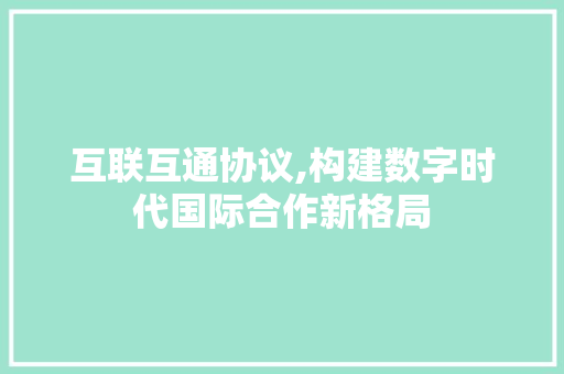 互联互通协议,构建数字时代国际合作新格局