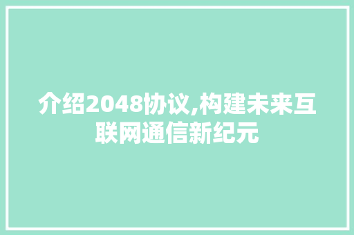 介绍2048协议,构建未来互联网通信新纪元