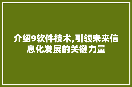 介绍9软件技术,引领未来信息化发展的关键力量 神马SEO