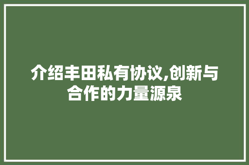 介绍丰田私有协议,创新与合作的力量源泉