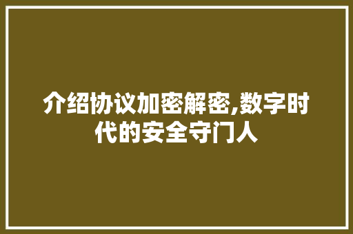介绍协议加密解密,数字时代的安全守门人