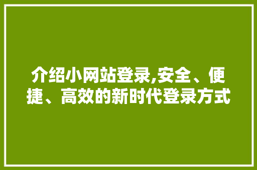 介绍小网站登录,安全、便捷、高效的新时代登录方式