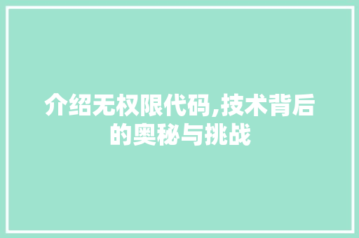 介绍无权限代码,技术背后的奥秘与挑战
