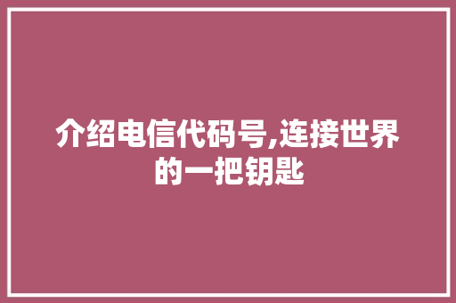 介绍电信代码号,连接世界的一把钥匙