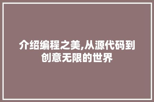 介绍编程之美,从源代码到创意无限的世界