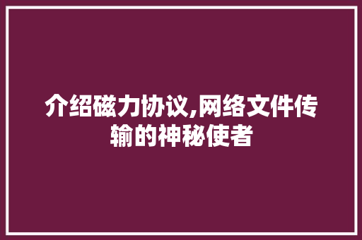介绍磁力协议,网络文件传输的神秘使者