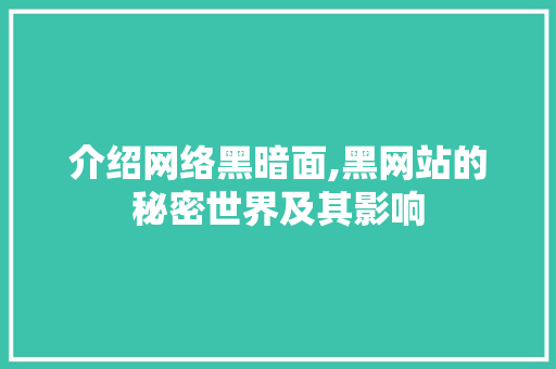 介绍网络黑暗面,黑网站的秘密世界及其影响