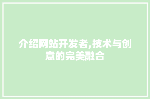 介绍网站开发者,技术与创意的完美融合