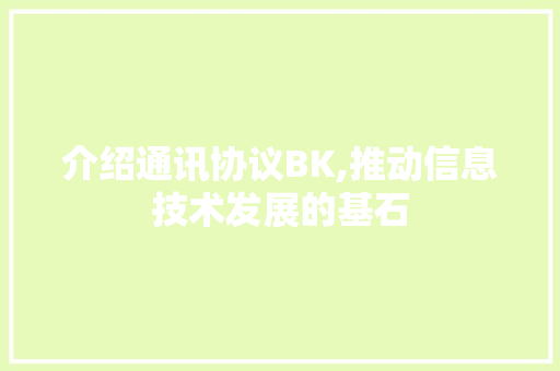 介绍通讯协议BK,推动信息技术发展的基石