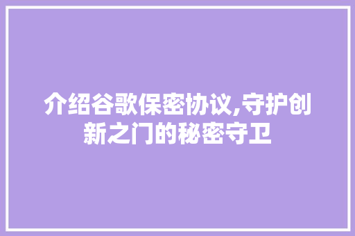 介绍谷歌保密协议,守护创新之门的秘密守卫