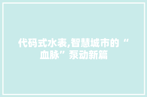 代码式水表,智慧城市的“血脉”泵动新篇