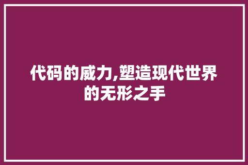 代码的威力,塑造现代世界的无形之手