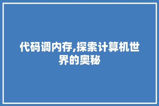 代码调内存,探索计算机世界的奥秘 搜狗SEO
