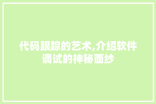 代码跟踪的艺术,介绍软件调试的神秘面纱 搜狗SEO