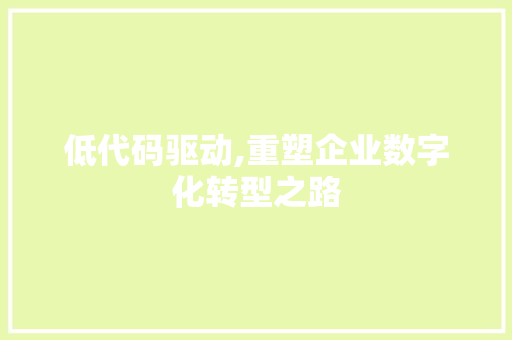 低代码驱动,重塑企业数字化转型之路