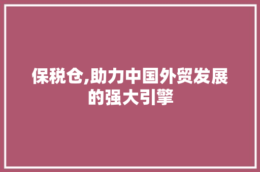 保税仓,助力中国外贸发展的强大引擎