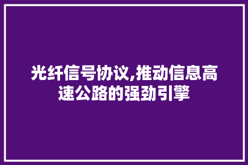 光纤信号协议,推动信息高速公路的强劲引擎