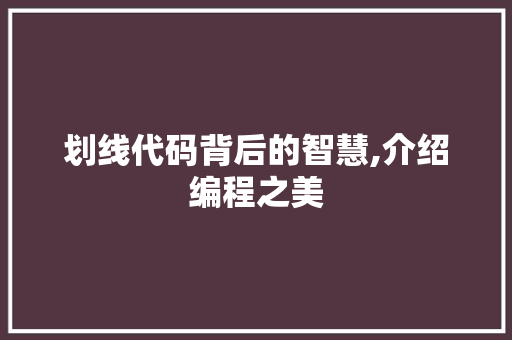 划线代码背后的智慧,介绍编程之美