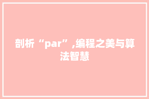 剖析“par”,编程之美与算法智慧
