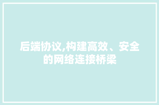 后端协议,构建高效、安全的网络连接桥梁