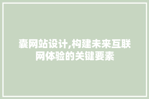 囊网站设计,构建未来互联网体验的关键要素 SEO关键词