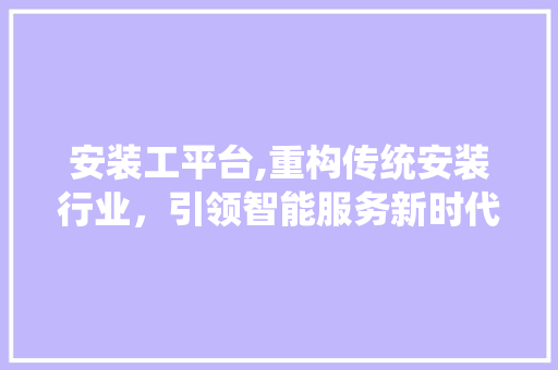 安装工平台,重构传统安装行业，引领智能服务新时代